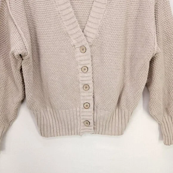 Free People Cardigan Sweater Hailee Cardi Chunky Knit Button Up Beige Size XS - Picture 6 of 14